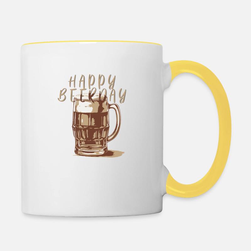 Happy beerday - chope de bière - Mug contrasté - blanc/jaune