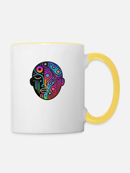 Crazy Face - Universe - Tasse zweifarbig - Weiß/Gelb