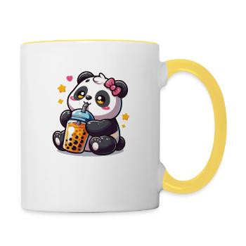 Bubble Tea süßer Panda Anime Kawaii Geschenk - Tasse zweifarbig - Weiß/Gelb - Rechts
