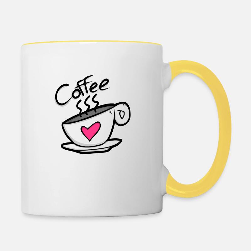 Kaffeeherz – Koffein mit Liebe serviert! - Tasse zweifarbig - Weiß/Gelb