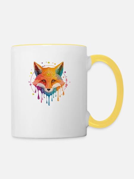 Kosmischer Fuchs - Tasse zweifarbig - Weiß/Gelb