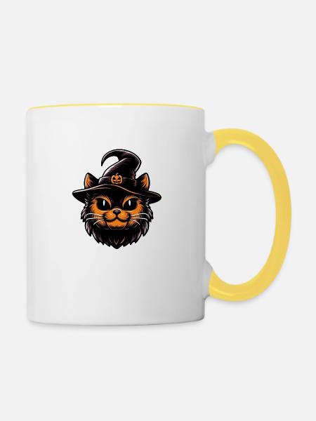 Gruseliges Kätzchen - Tasse zweifarbig - Weiß/Gelb