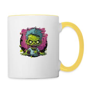 Bande dessinée de zombies - Mug contrasté - blanc/jaune - Droite