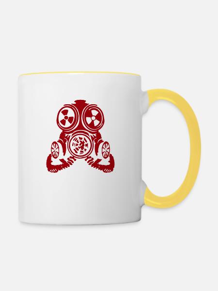 Gasmaske - Tasse zweifarbig - Weiß/Gelb