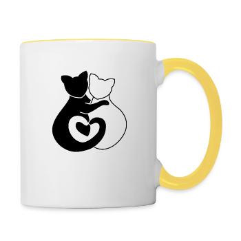 Katzen umarmen - Tasse zweifarbig - Weiß/Gelb - Rechts