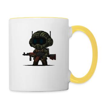 kleiner süsser russischer futuristischer soldat - Tasse zweifarbig - Weiß/Gelb - Rechts