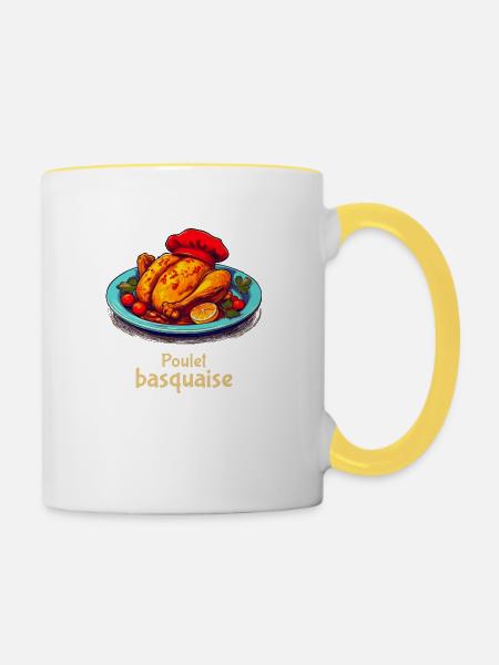 Hühnchen-Basquaise - Klartext - Tasse zweifarbig - Weiß/Gelb