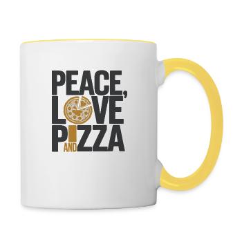 Frieden, Liebe und Pizza - Tasse zweifarbig - Weiß/Gelb - Rechts