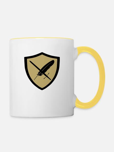 Feder und Schwert Wappen - Tasse zweifarbig - Weiß/Gelb