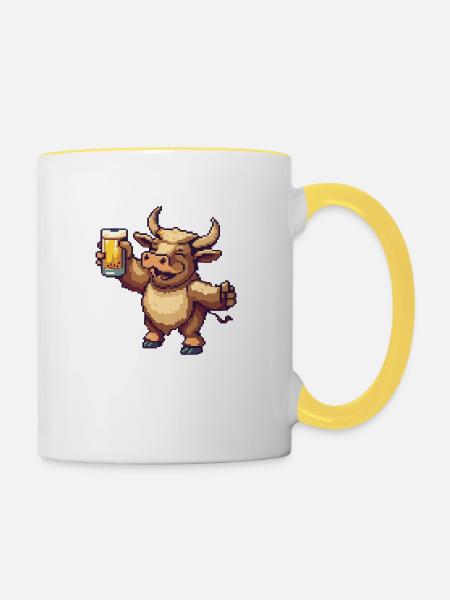 Stier Pixel Bier - Tasse zweifarbig - Weiß/Gelb