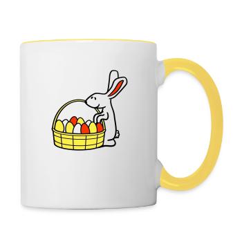 Hase Korb Ostereier suchen Osterhase bunte Eier - Tasse zweifarbig - Weiß/Gelb - Rechts