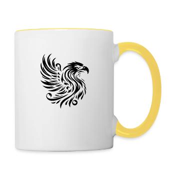Adler dominiert die schwarze Linie - Tasse zweifarbig - Weiß/Gelb - Rechts