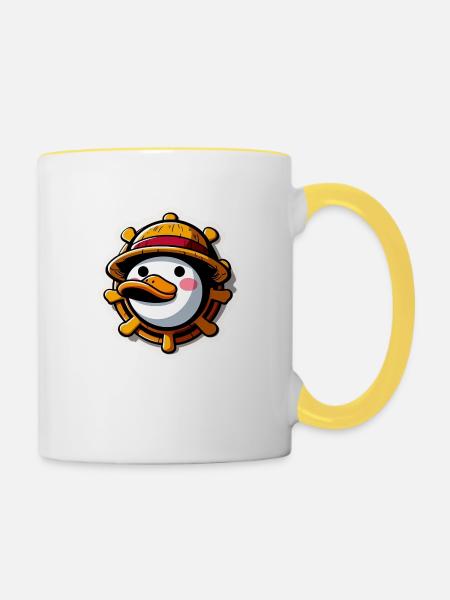 Ente mit Strohhut - Tasse zweifarbig - Weiß/Gelb