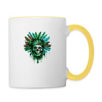 Chef de crâne indien - Mug contrasté - blanc/jaune - Droite