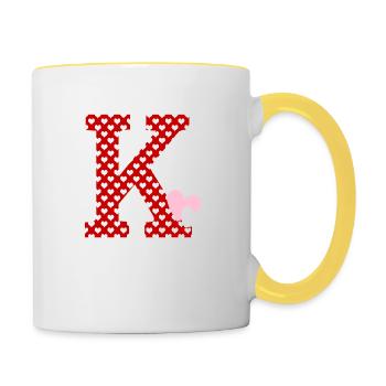 Buchstabe k Herz - Tasse zweifarbig - Weiß/Gelb - Rechts