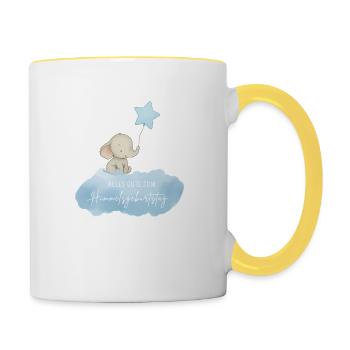 Elefant mit Sternenballon / Himmelsgeburtstag - Tasse zweifarbig - Weiß/Gelb - Rechts