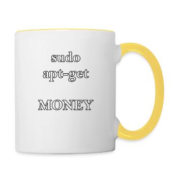 sudo apt GELD holen! - Tasse zweifarbig - Weiß/Gelb - Rechts