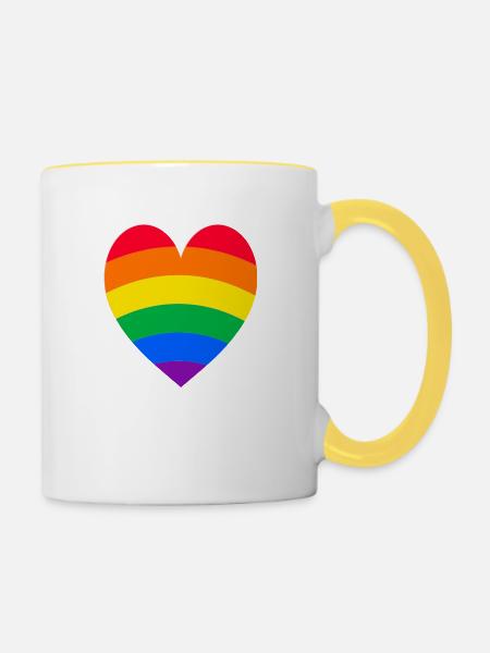Regenbogen-Herz - Tasse zweifarbig - Weiß/Gelb