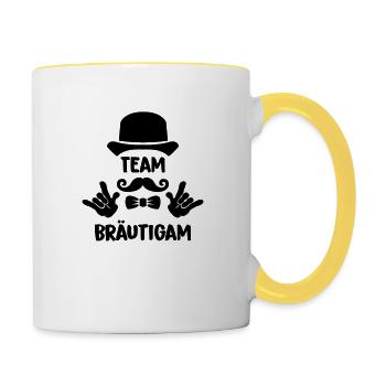 Team Bräutigam - Tasse zweifarbig - Weiß/Gelb - Rechts