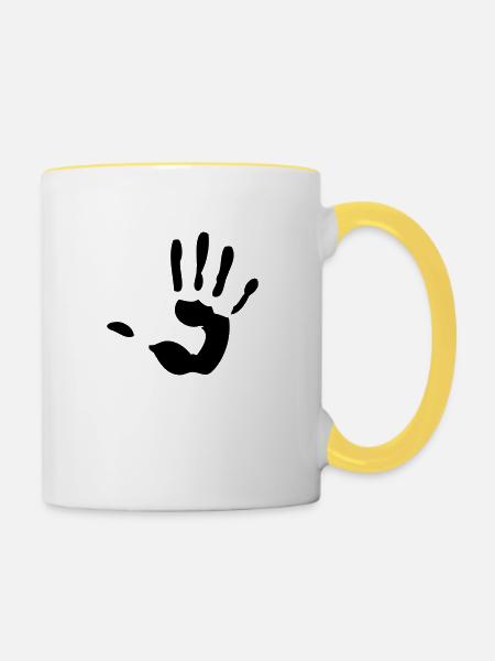 Hand Handfläche Handabdruck - Tasse zweifarbig - Weiß/Gelb