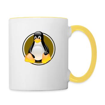 Linux Tux - Tasse zweifarbig - Weiß/Gelb - Rechts