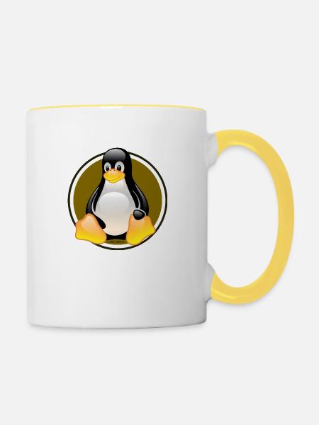 Linux Tux - Tasse zweifarbig - Weiß/Gelb