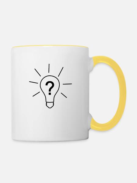 Glühbirne mit Fragezeiche - Tasse zweifarbig - Weiß/Gelb