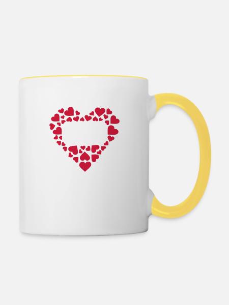 Herz Rechteck - Tasse zweifarbig - Weiß/Gelb