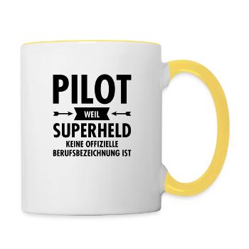 Pilot - Superheld - Tasse zweifarbig - Weiß/Gelb - Rechts