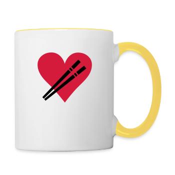 Love Stäbchen - Sushi - Tasse zweifarbig - Weiß/Gelb - Rechts