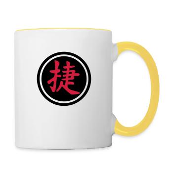 chinese_sign_victory_b_2c - Mug contrasté - blanc/jaune - Droite