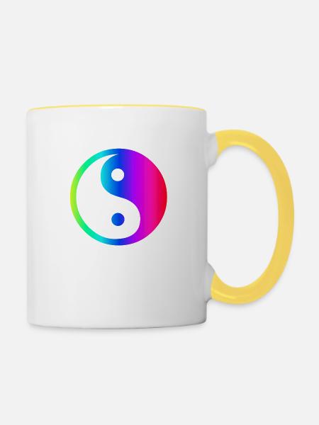 Regenbogen Ying Yang - Tasse zweifarbig - Weiß/Gelb