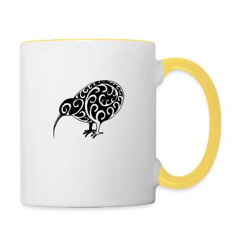 Nouvelle-Zélande: kiwi en noir - Mug contrasté - blanc/jaune - Droite