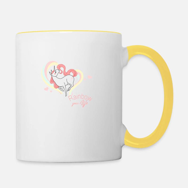 rainbow your life - Contrasting Mug - white/yellow