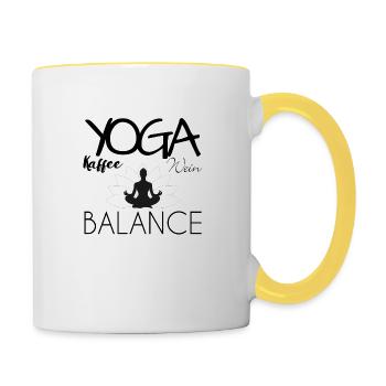 Yoga, Kaffee, Wein Balance - Tasse zweifarbig - Weiß/Gelb - Rechts