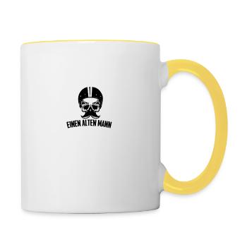 Alter Mann auf Motorrad Biker Opa T-Shirt - Tasse zweifarbig - Weiß/Gelb - Rechts