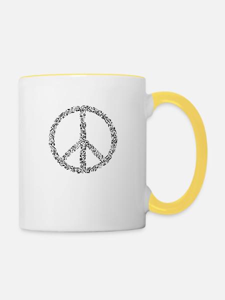Peace - Krieg und Frieden - Tasse zweifarbig - Weiß/Gelb