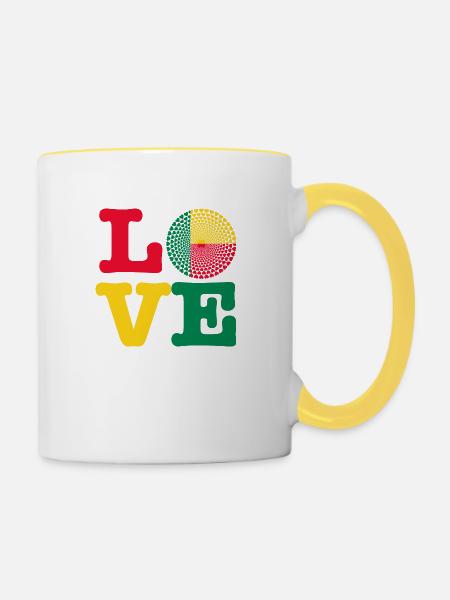 Benin Love Herz Mandala - Tasse zweifarbig - Weiß/Gelb