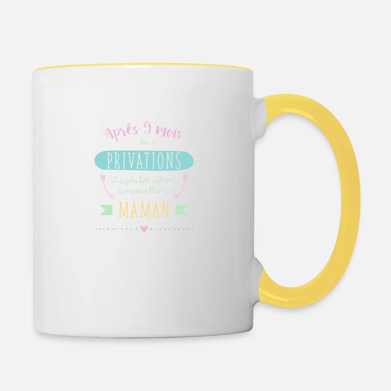 9 mois de PRIVATIONS - Mug contrasté - blanc/jaune
