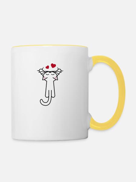 Kitty hanging love - Tasse zweifarbig - Weiß/Gelb