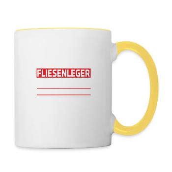 Fliesenleger - Tasse zweifarbig - Weiß/Gelb - Rechts