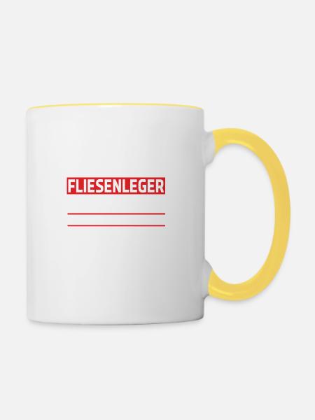 Fliesenleger - Tasse zweifarbig - Weiß/Gelb