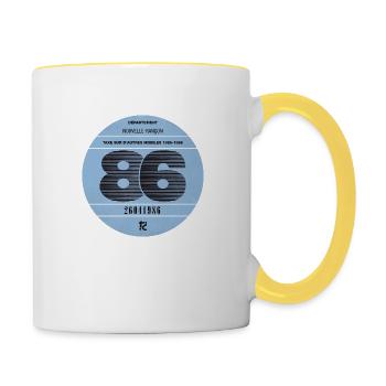 Vignette automobile 1986 - Mug contrasté - blanc/jaune - Droite