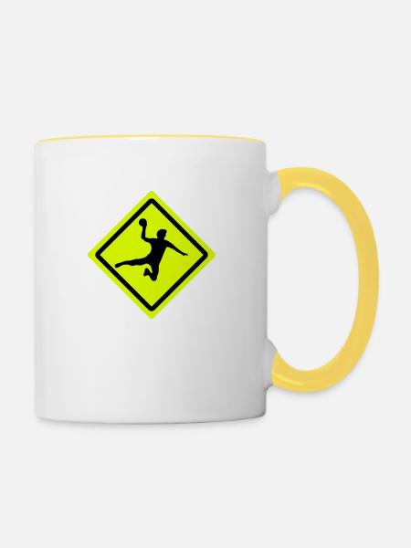 handball roadsign - Tasse zweifarbig - Weiß/Gelb