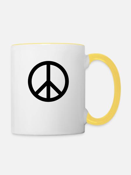 Peace-Zeichen / Peace - Tasse zweifarbig - Weiß/Gelb