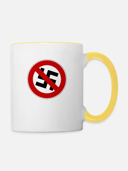 gegen Nazis - Tasse zweifarbig - Weiß/Gelb