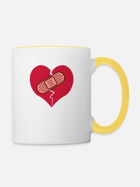 gebrochenes Herz mit Pflaster - Tasse zweifarbig - Weiß/Gelb