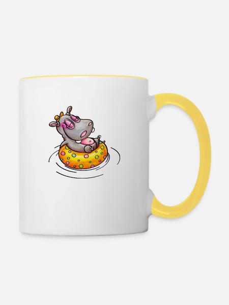 hippo with float - Tasse zweifarbig - Weiß/Gelb