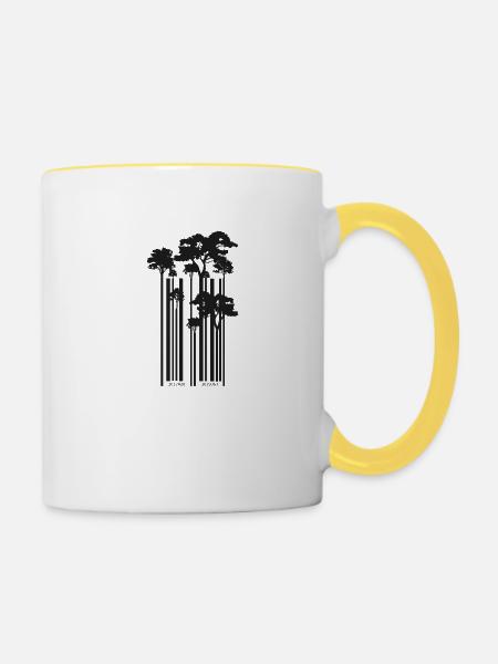 Coole Barcode Bäume Geschenk - Tasse zweifarbig - Weiß/Gelb