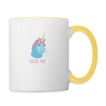 Unicorn Cries Sad Gift Embrace - Contrasting Mug - white/yellow - Right